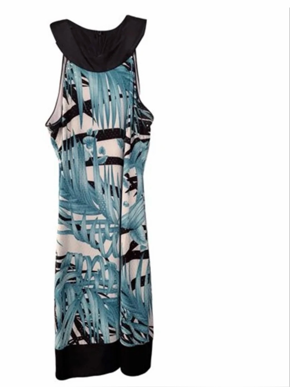 NWOT Cache Turquoise Palm-Print Mini Dress with Black Accents